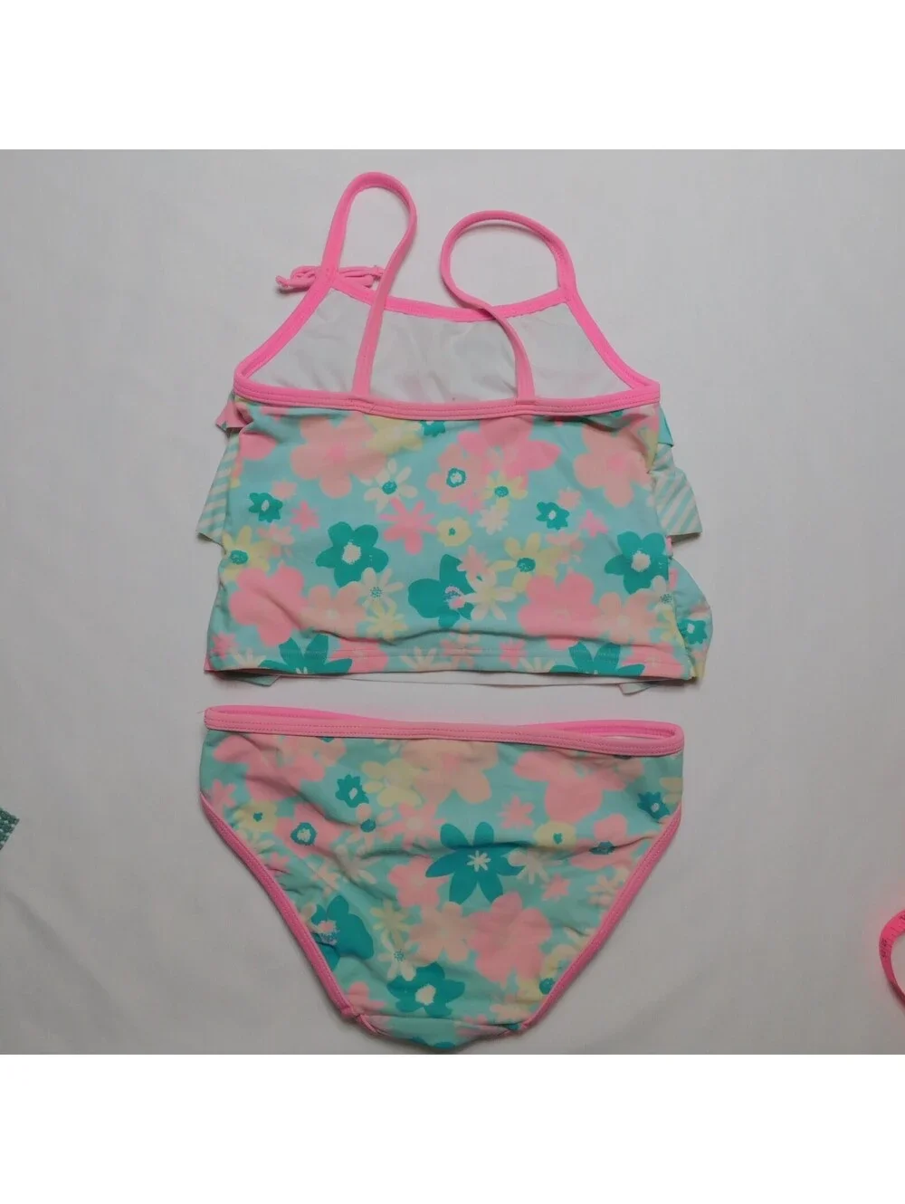 Jumping Beans Girls Bikini Swimsuit Size 6 Pink Blue Floral Ruffle Tankini Set